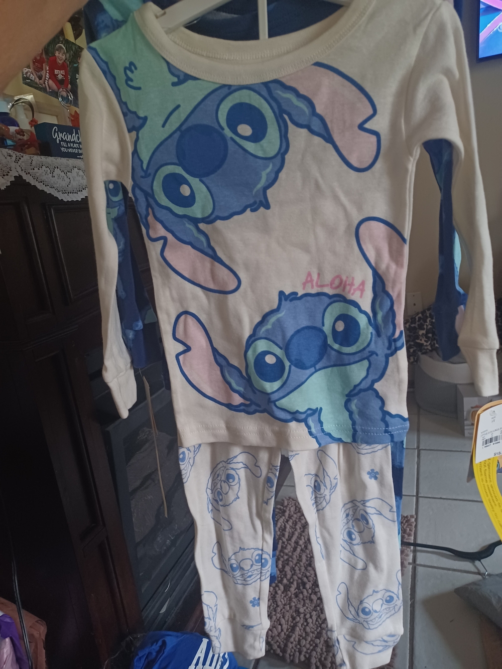 Disney Stitch Cream Blue Long Sleeve Pajama Set
